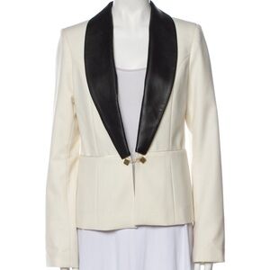 Sandra Weil Womens Leather Lapel Chain Toggle Blazer Jacket Black White Size XS